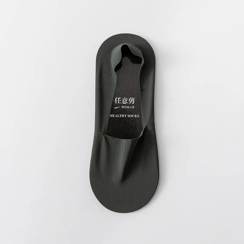 Men's invisible seamless low-cut socks in pure cotton ice silk fabric showing colour options
