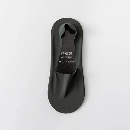 Men's invisible seamless low-cut socks in pure cotton ice silk fabric showing colour options