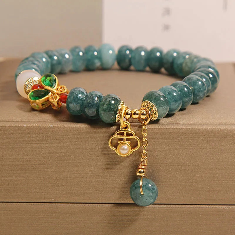 Women's blue water jade abacus bead crystal bracelet with alloy gemstone settings
