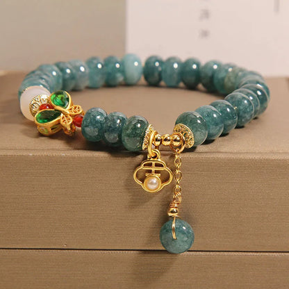 Women's blue water jade abacus bead crystal bracelet with alloy gemstone settings