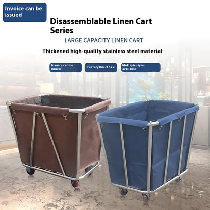 Stainless steel hotel linen trolley with multiple tubes for housekeeping linen transport
