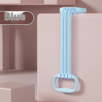 Adjustable chest expander with 6 gear settings in TPE material, available in blue pink or purple