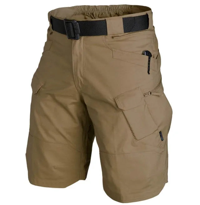 Men's cotton blend tactical shorts in camouflage pattern for outdoor hiking and camping activities