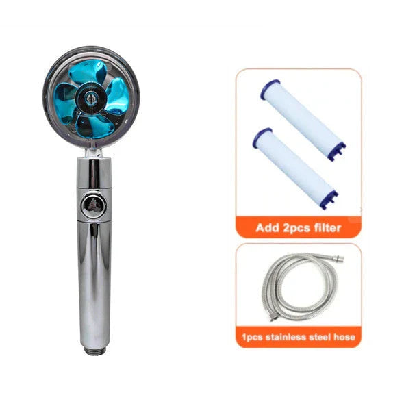 360° Rotating Shower Head with Built-In Fan - Premium ABS Plastic Construction, Water-Saving High-Pressure Spray