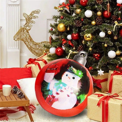 Large 60cm inflatable PVC Christmas decoration ball in bright colours for outdoor garden or tree display.