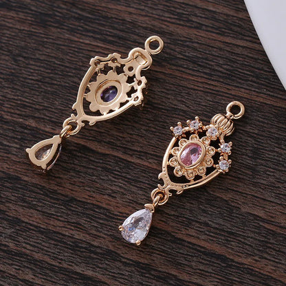 Small water drop pendant with crown design and zircon stones in five colour options
