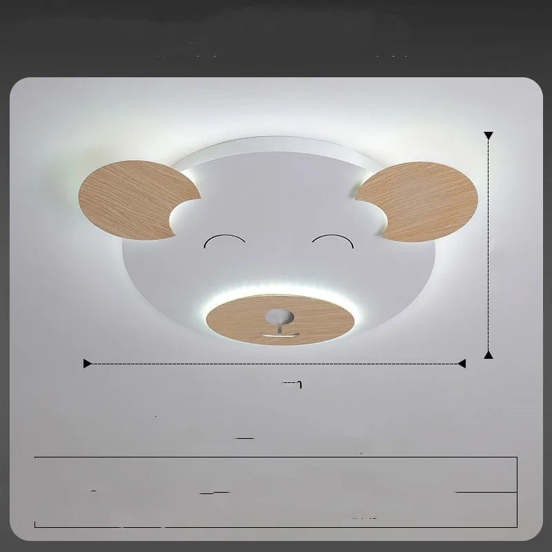 Modern white cartoon bear design ceiling lamp for a princess bedroom, shown in two size options.