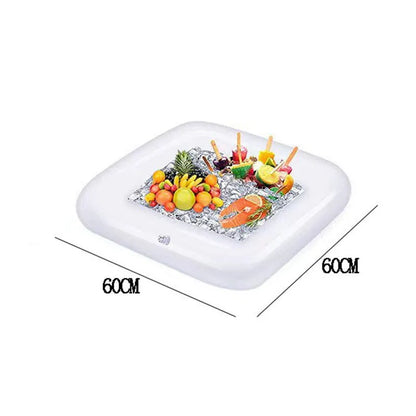 Inflatable ice bar set with yellow ice bucket and cup holder on a grey background.