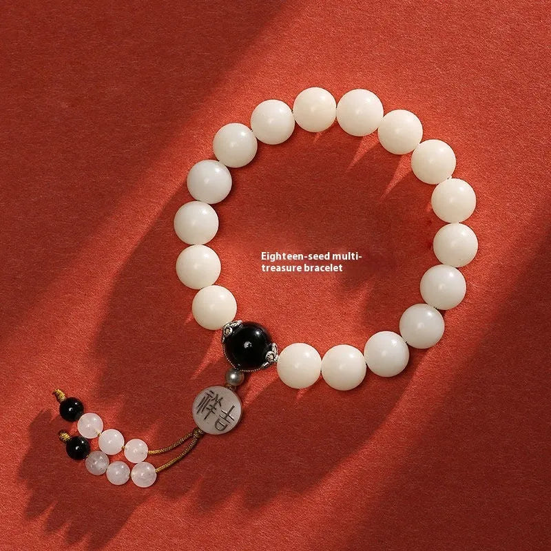 National style Bodhi couple bracelet with Ruyi elements and 10mm round beads