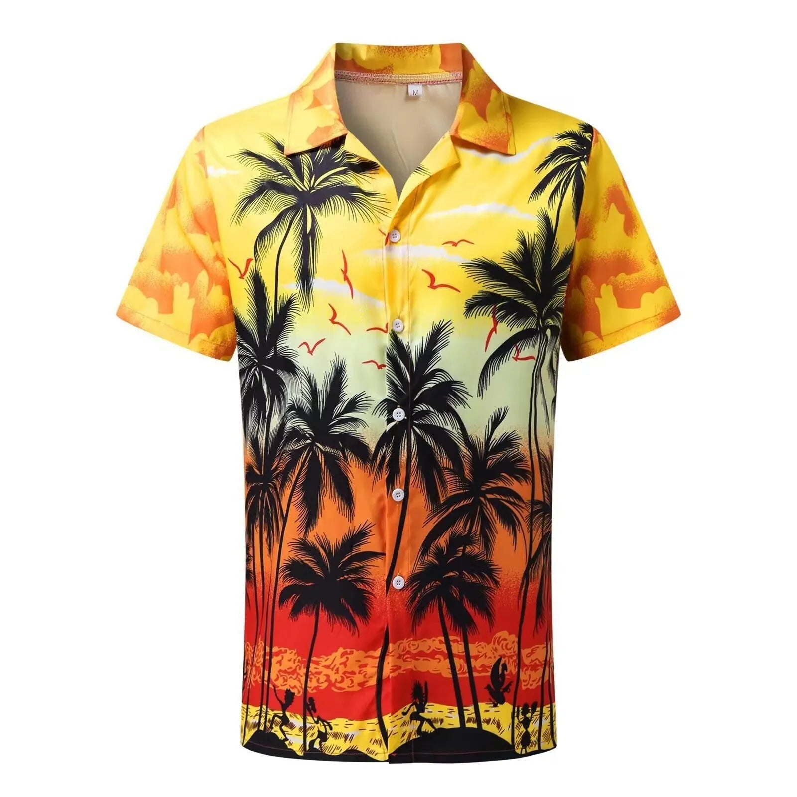 Men's short-sleeved Hawaiian shirt with a colourful 3D printed pattern.