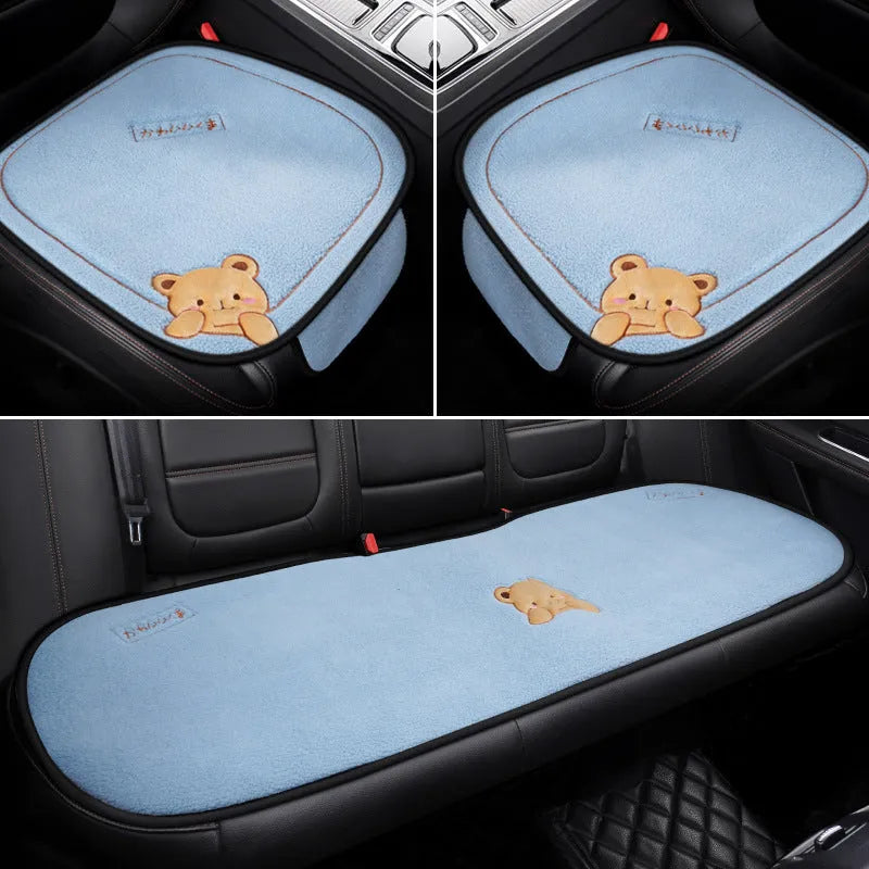 Car cushion winter plush three-piece set with square cushion and lumbar support pillow in wool cotton filler
