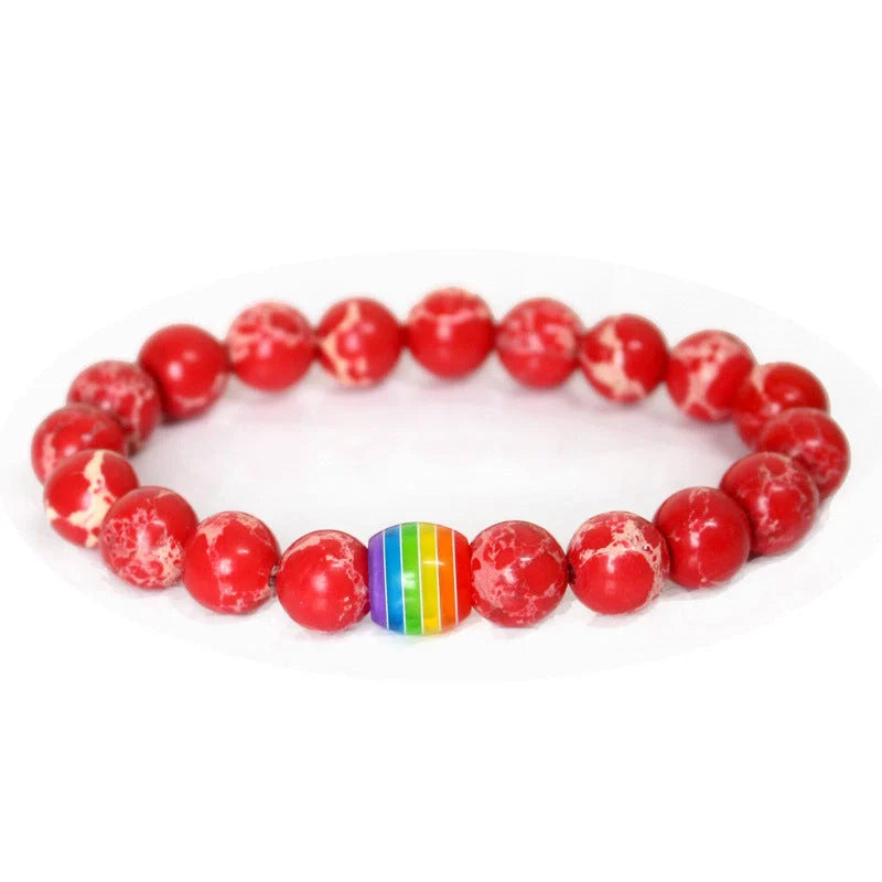 Pride Rainbow Bead Bracelet with natural stones, celebrating diversity and love