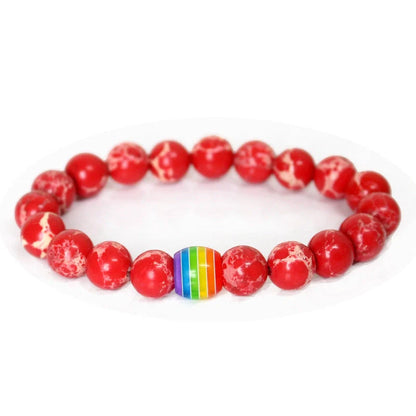 Pride Rainbow Bead Bracelet with natural stones, celebrating diversity and love