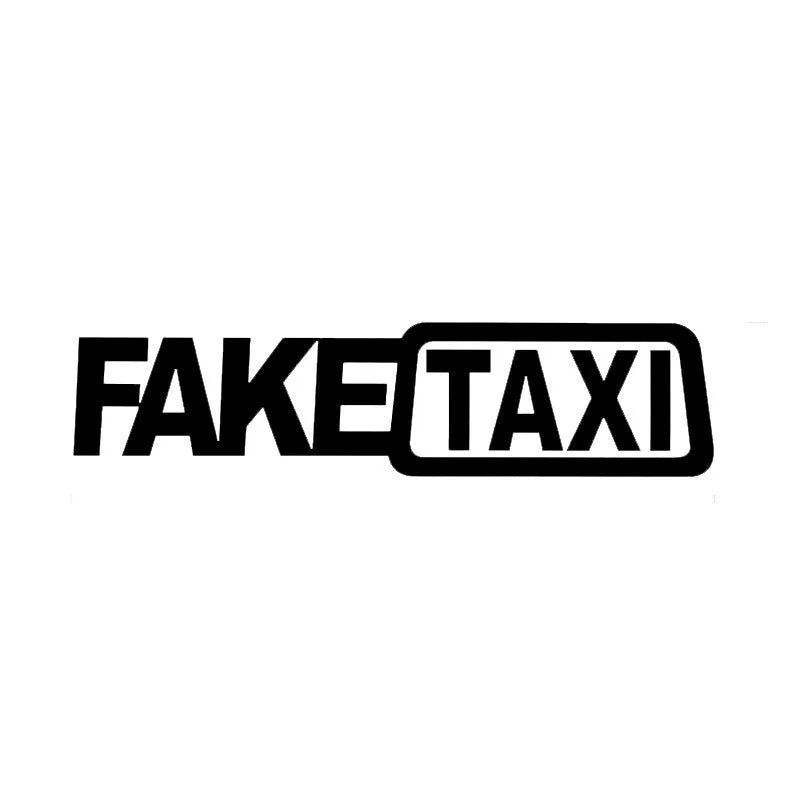 FAKE TAXI car warning sticker in black, white and yellow colours showing 20x8cm waterproof PET label