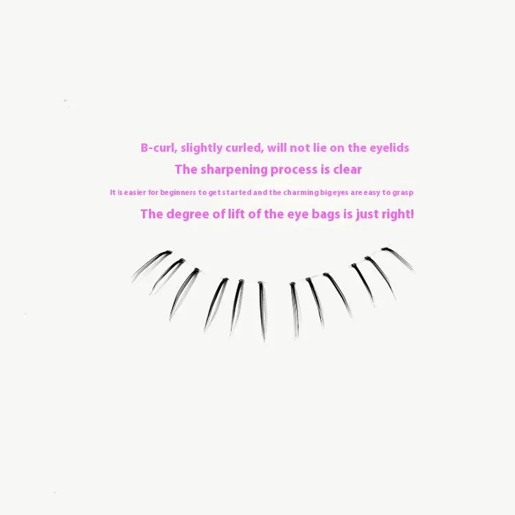 Natural long, pointed tail false eyelashes with 12-row kitten's paw lower lash design in 4mm, 5mm, and 6mm lengths.