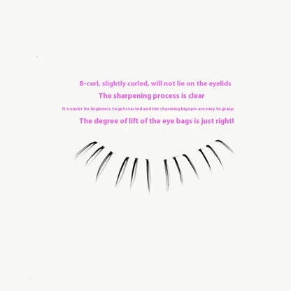 Natural long, pointed tail false eyelashes with 12-row kitten's paw lower lash design in 4mm, 5mm, and 6mm lengths.