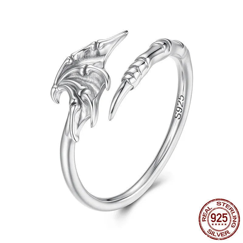 Adjustable opening silver ring with wings motif for women, plain silver finish, colour SCR1163-E