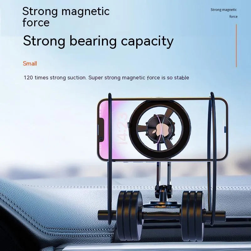 All-metal magnetic car phone holder in silver colour with 360-degree rotation ball joint