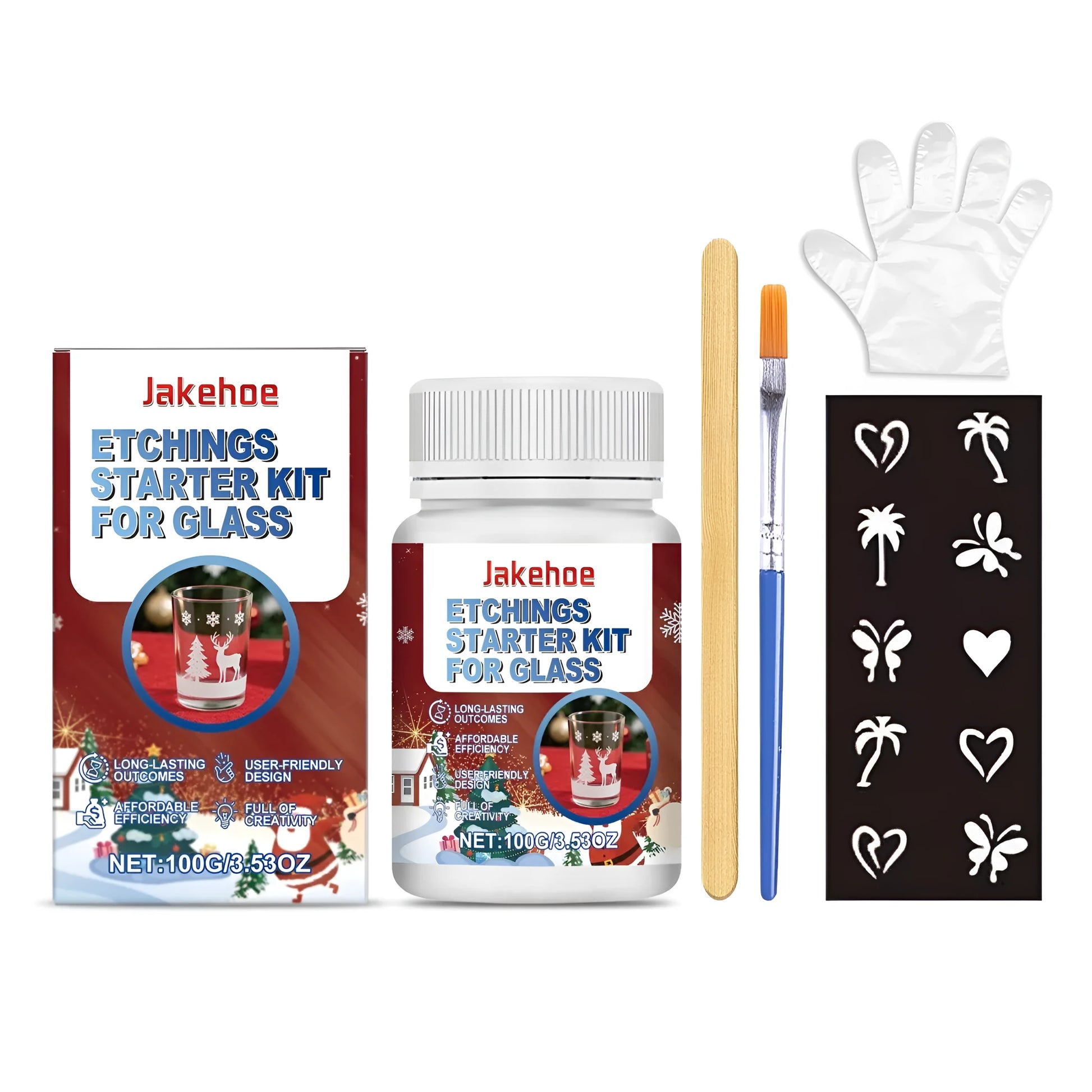 Glass frosted etching starter kit with 100g etching cream, brush, stirring rod and disposable gloves