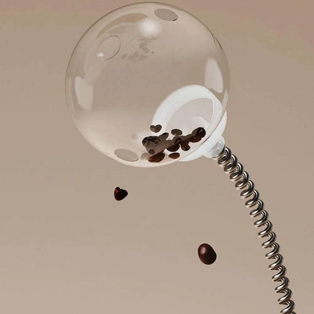 Auto-balancing cat interactive feeder toy in three types: tumbler teaser large, trumpet, and leaking food ball