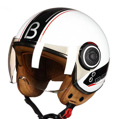 Retro style battery car half helmet in bright two-tone colours with ABS shell