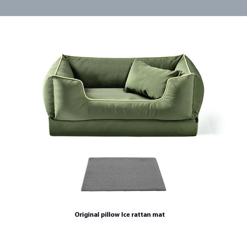 Waterproof dog kennel bed with removable sponge insole liner in dark green colour