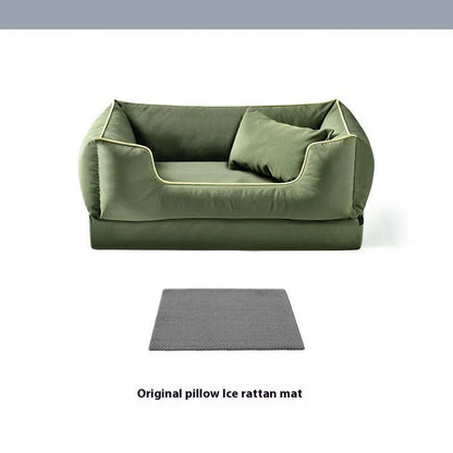 Waterproof dog kennel bed with removable sponge insole liner in dark green colour