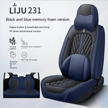 Five-seat car seat cushion set with leather covering in various colour combinations