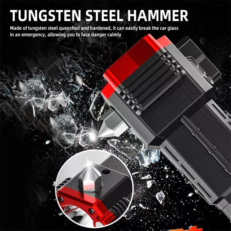 Multifunctional car safety hammer with LED flashlight and USB charging port
