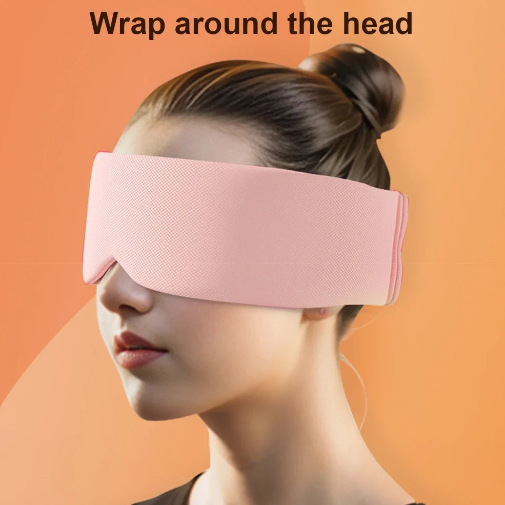 Double-sided sleep mask showing warm cotton and cooling ice silk surfaces with adjustable headband