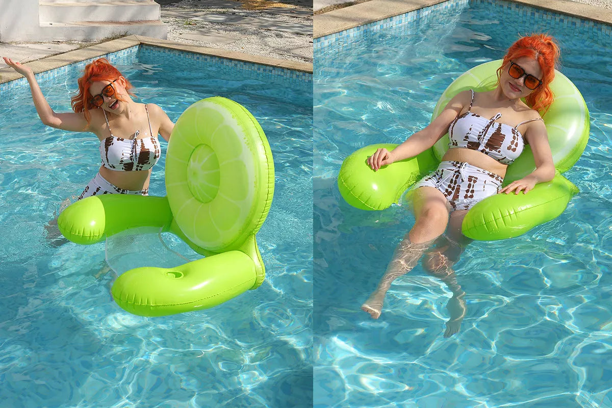 Inflatable animal style floating deck chair with net for water relaxation