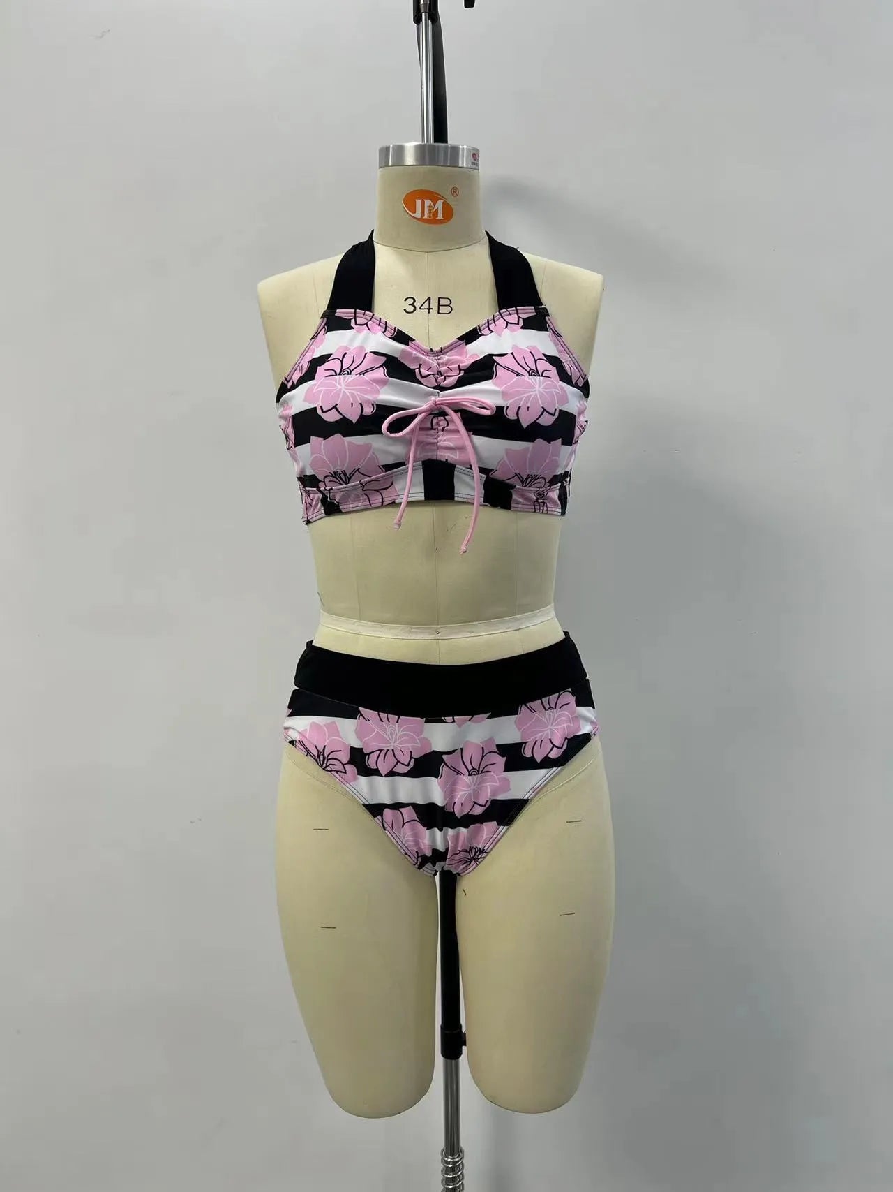 Black women's printed bikini with belly covered slimming design for swimming