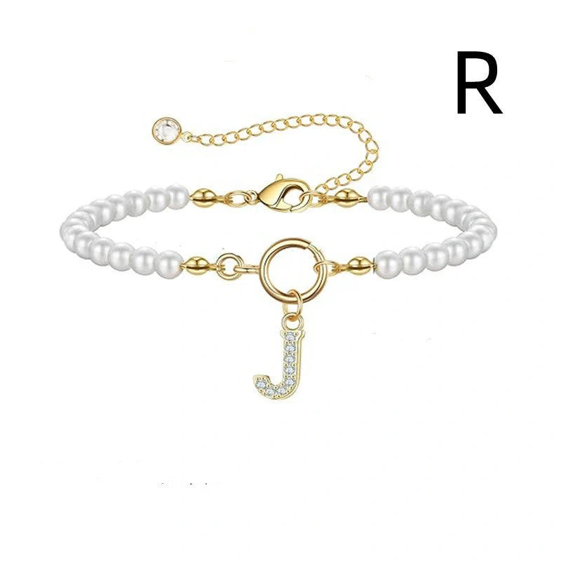 2024 Fashion Toggle Clasp Initial Bracelet with 6mm Pearl