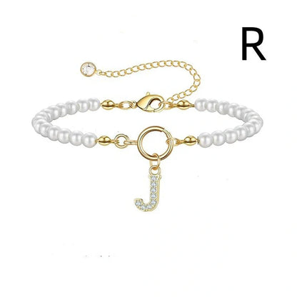 2024 Fashion Toggle Clasp Initial Bracelet with 6mm Pearl