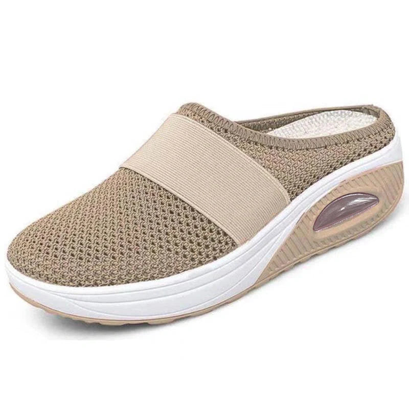 Women's breathable mesh flat sandals with thick sole in various colours