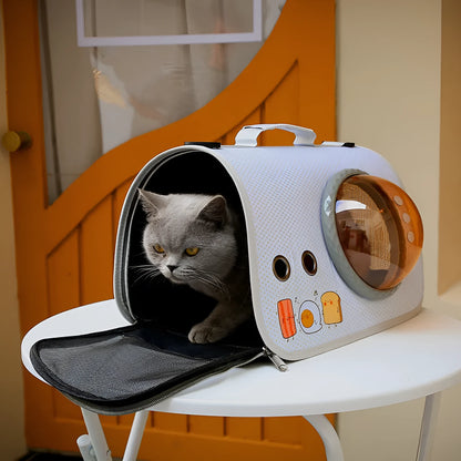 Transparent nylon pet carrier bag with cartoon pattern and 12kg capacity for small pets