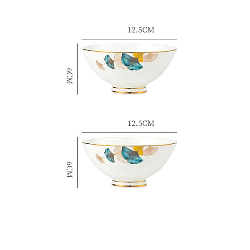 Round porcelain dinner plate with Nordic plant and flower design, flat disk shape, glaze colour finish
