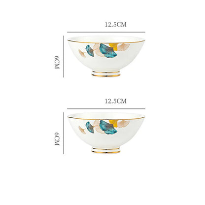 Round porcelain dinner plate with Nordic plant and flower design, flat disk shape, glaze colour finish