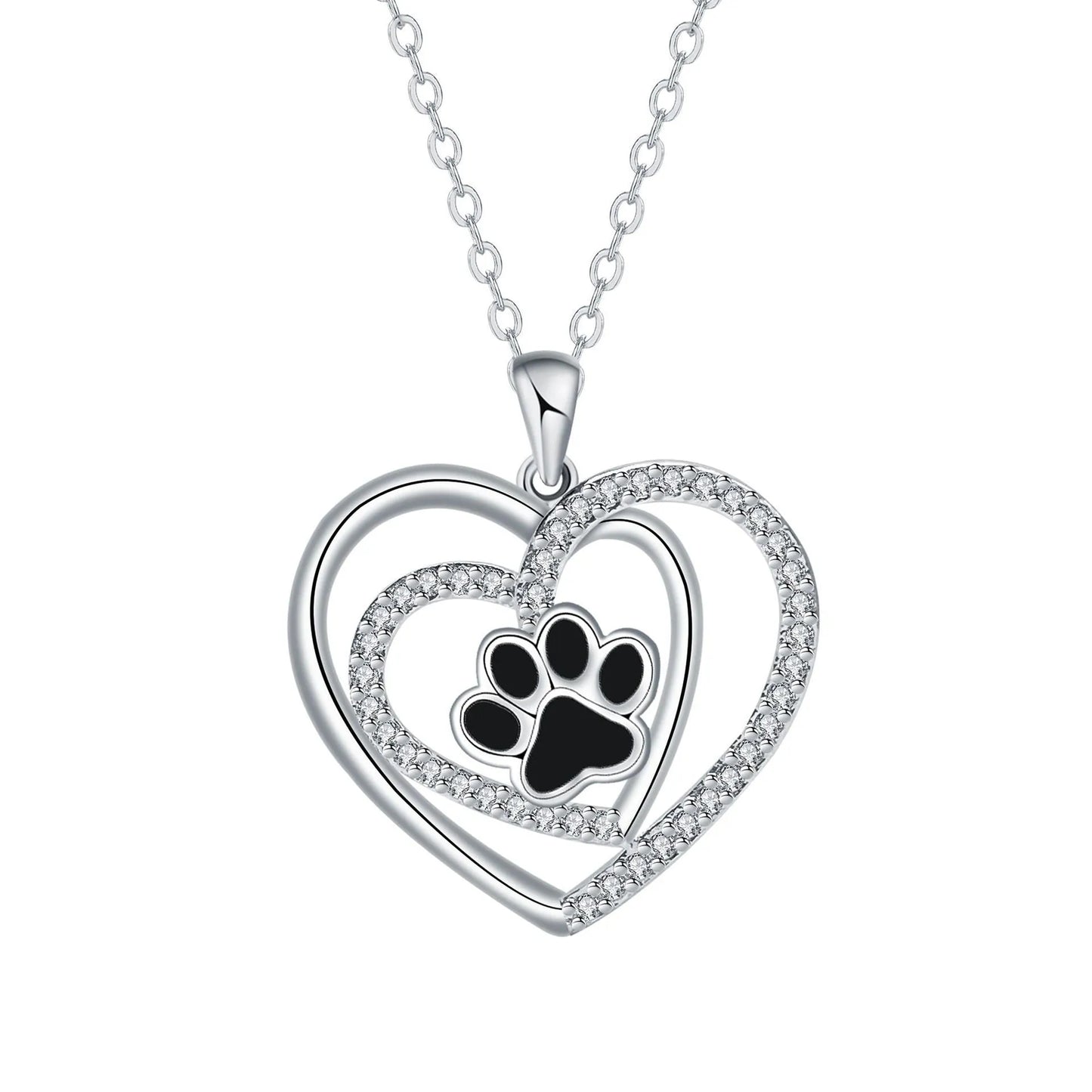 Women's dog paw print necklace with heart-shaped copper pendant on cross chain