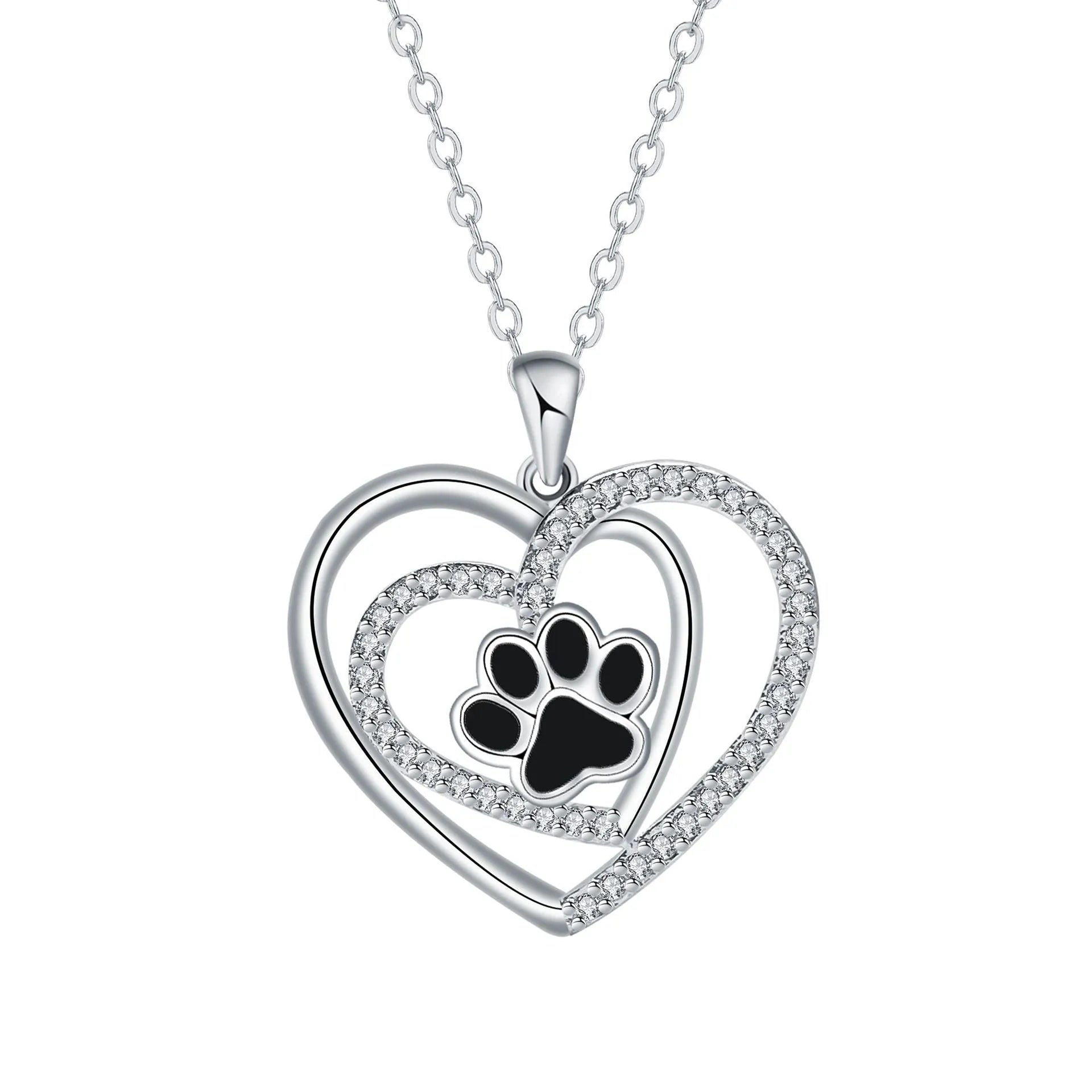 Women's dog paw print necklace with heart-shaped copper pendant on cross chain