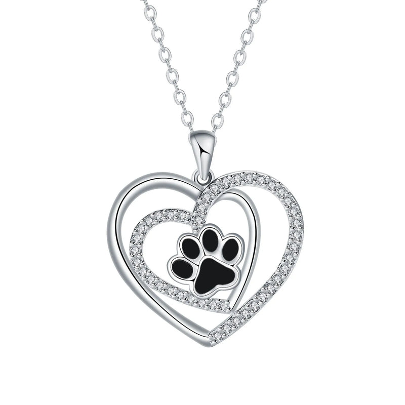 Dog's Paw Print Necklace for women featuring a light luxury design with electroplated copper pendant in heart shape and cross chain, an original design piece with love/heart elements for minority style accessory collections
