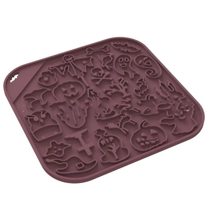 Edible silicone dog slow feeder bowl in multiple geometric shapes with raised interior pattern