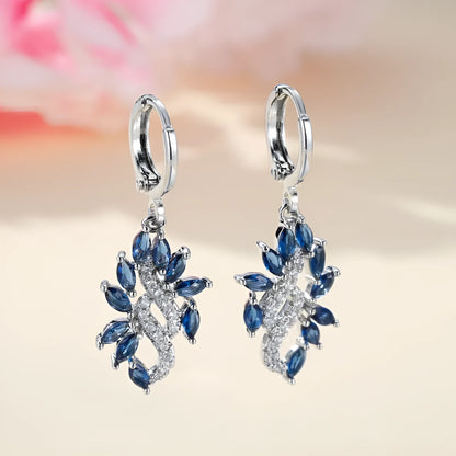 Platinum sapphire blue alloy earrings with simple minority design for women