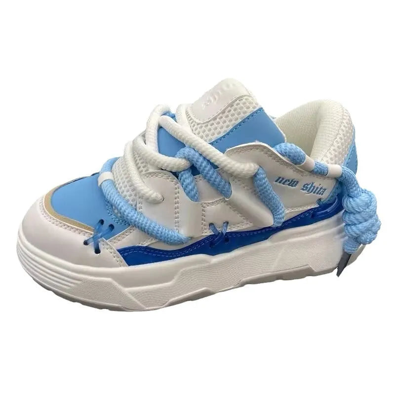 Women's Thick-Bottom Retro Clunky Sneakers with 6-8cm Heel: Breathable, Lightweight Hiking-Inspired Footwear in Black, Blue, or Grey