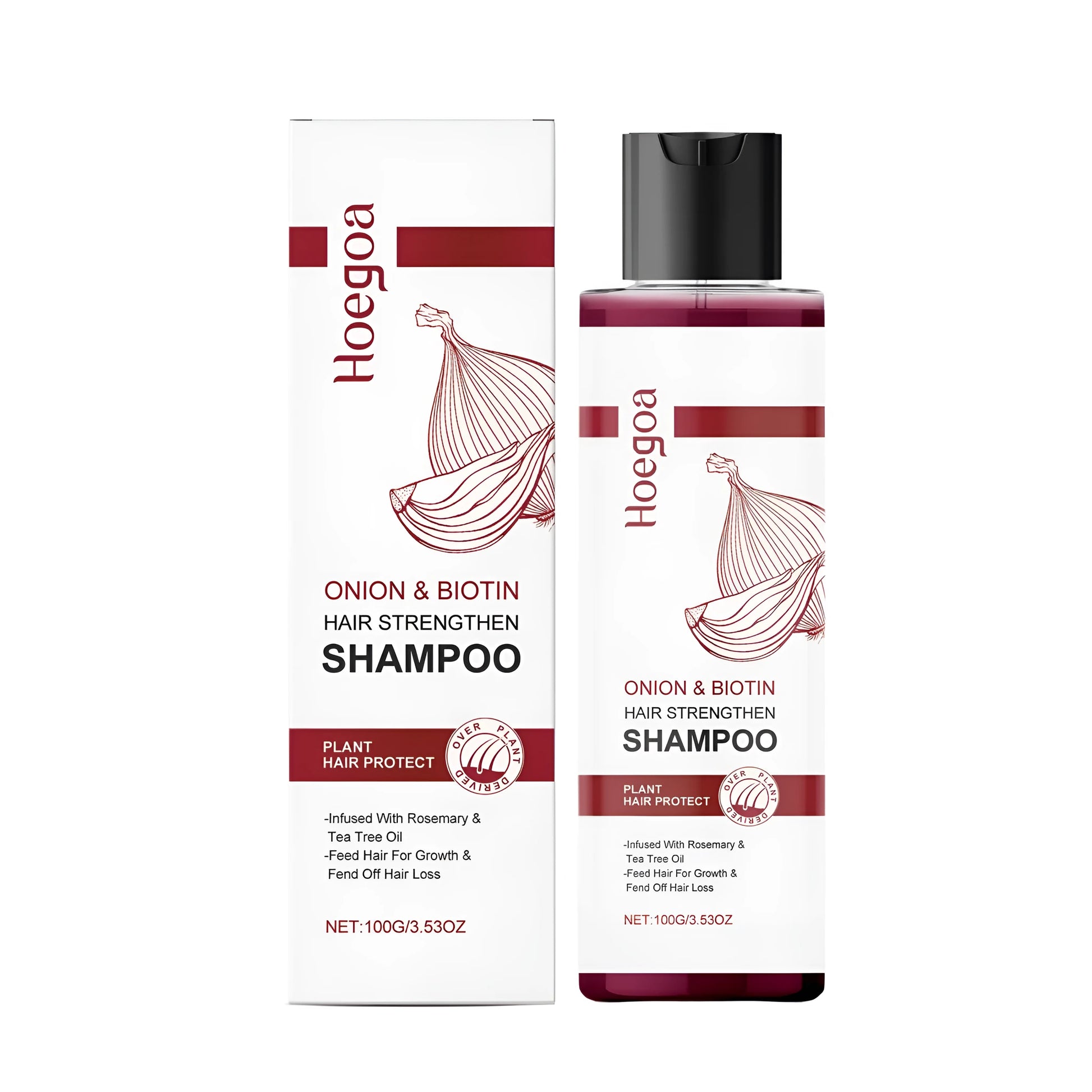 100 ml bottle of hair care shampoo with onion extract, biotin, rosemary and tea tree oil
