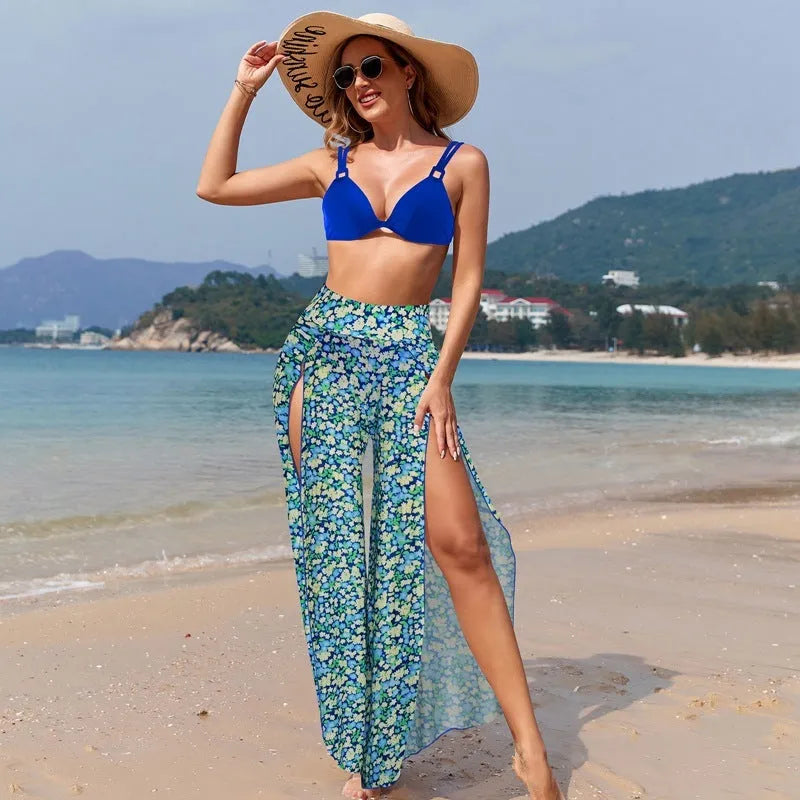 Women's three-piece polyester bikini set in quick-drying fabric with high elasticity