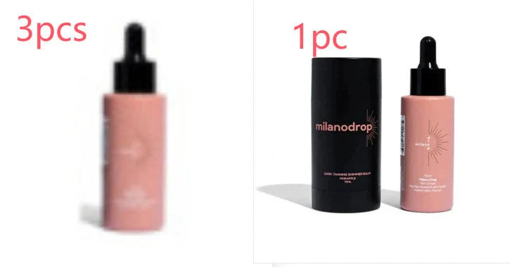 Matte Sun Tanning Black Liquid set with 50ml tanning drops bottle, 75ml flash cream tube, and black essence applicator