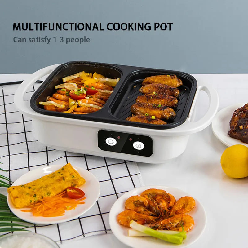 White or green household electric hot pot with 1300W power and dual cooking functions