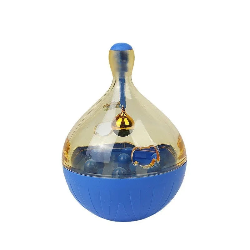 Pet tumbler toy food feeder for dogs and cats with built-in bell, blue large 13.5cm and purple small 8.5cm