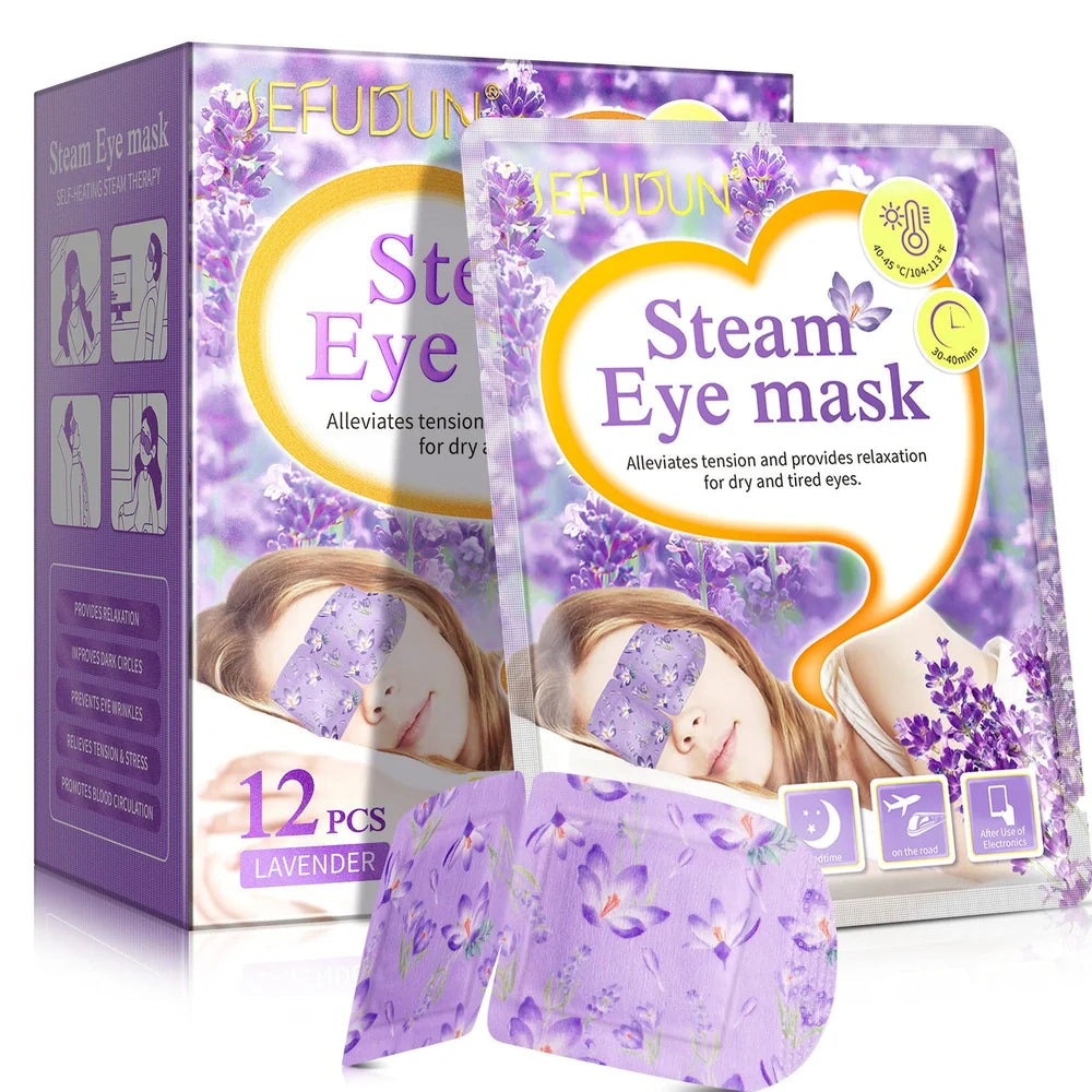 Disposable lavender-scented eye mask with steam heating technology, 12-piece pack